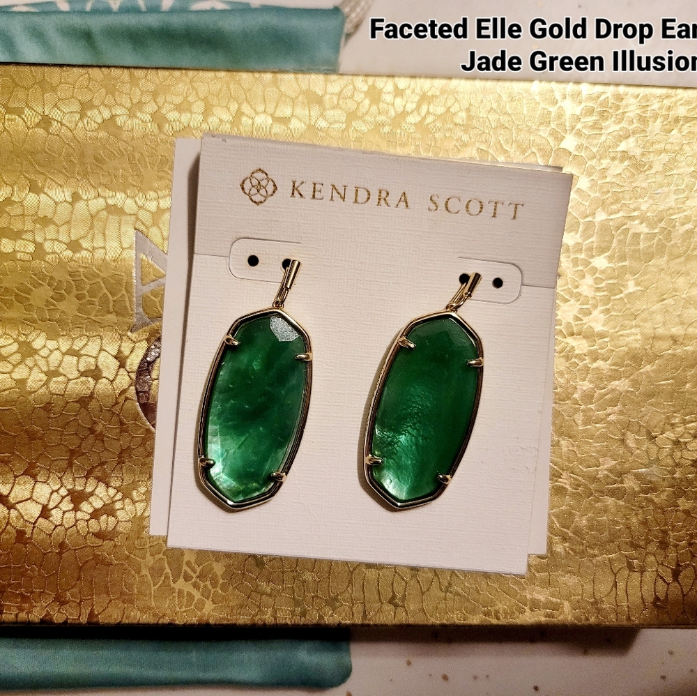 💚Faceted Elle Gold Earrings Jade Green Illusion💚